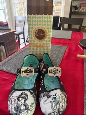 Poison & Remedy Black Flats with Teal Interior - Graphic Mary Jane Loafers